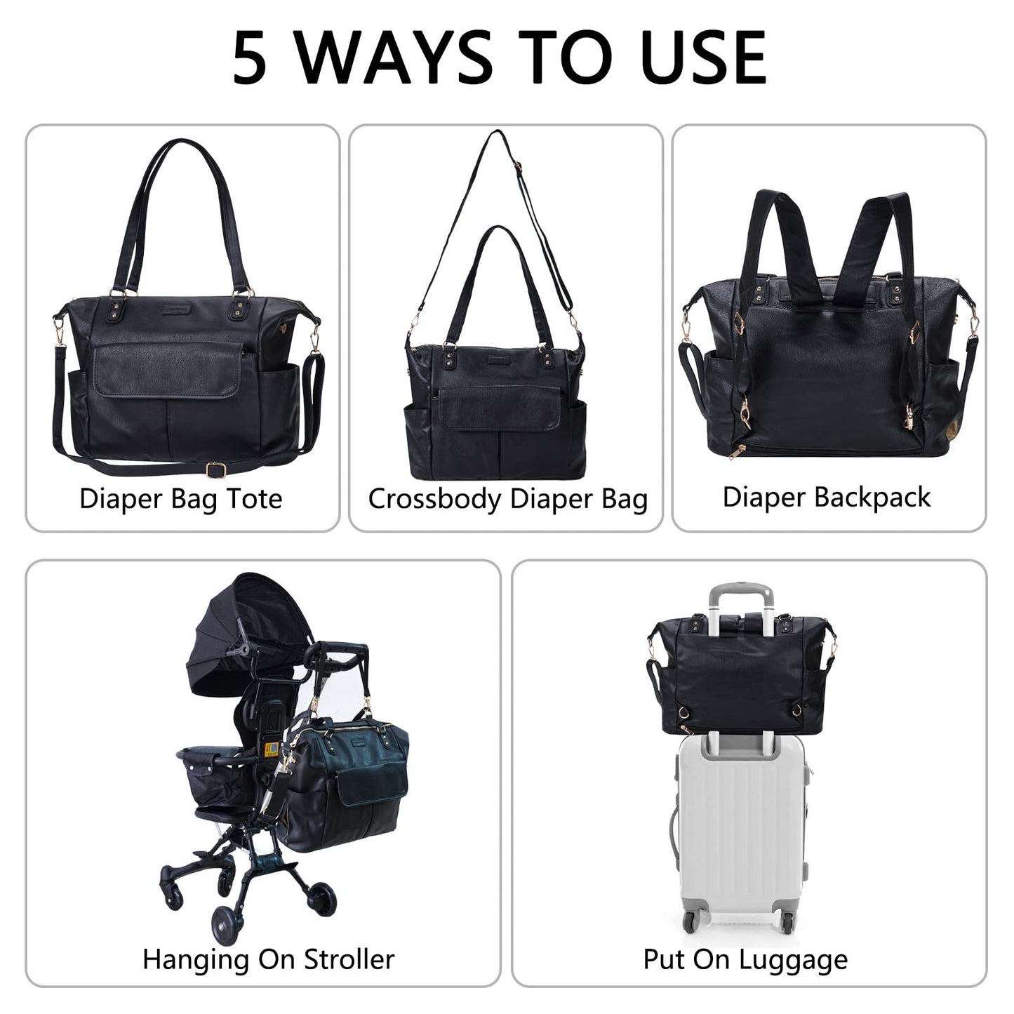 Johomviin Diaper Bag Tote Fashion Leather Diaper Bag Backpack With 13 Pockets For Mom Dad, Large Travel Baby Bag Purse For Boys