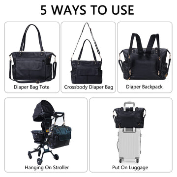 Johomviin Diaper Bag Tote Fashion Leather Diaper Bag Backpack With 13 Pockets For Mom Dad, Large Travel Baby Bag Purse For Boys