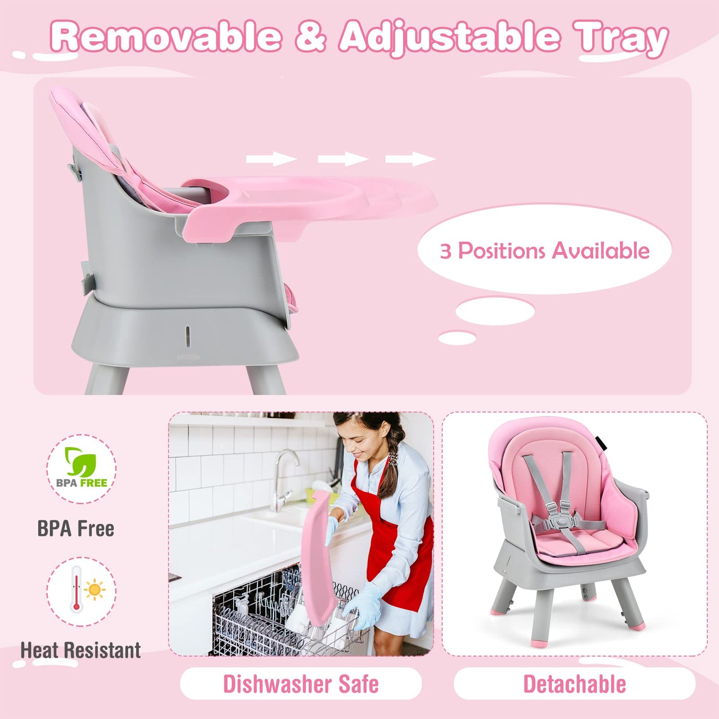 HONEY JOY 8 in 1 Baby High Chair, Convertible Highchair for Babies and Toddlers/Table and Chair Set/Building Block Table/Booster