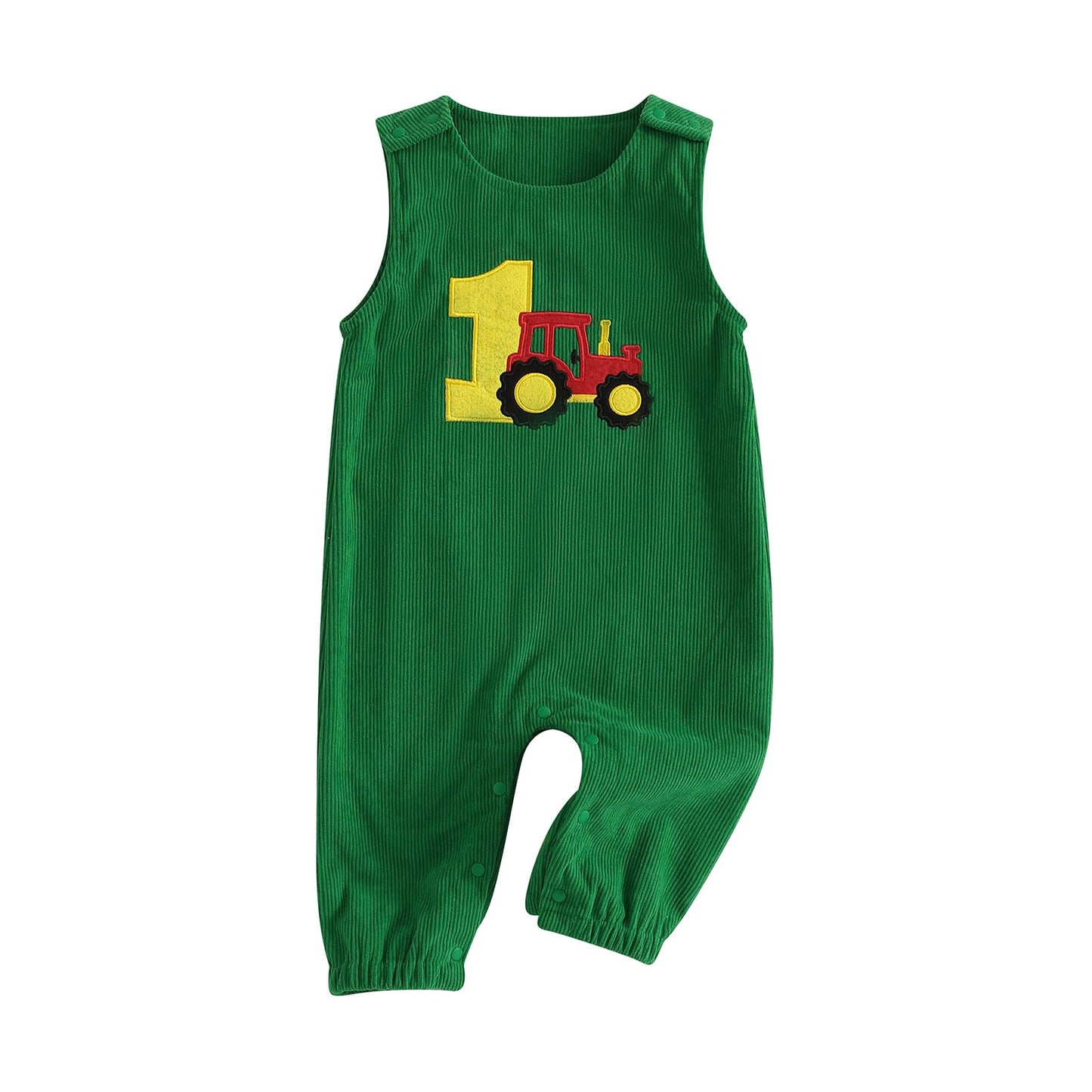Lamuusaa Toddler Baby Boy Birthday Outfit Sleeveless One Embroidery Birthday Romper Corduroy Jumspuit Cake Smash Outfits (Dark G