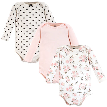 Hudson Baby Unisex Baby Cotton Long-Sleeve Bodysuits, Cinnamon Pink Prints 3-Pack, Preemie