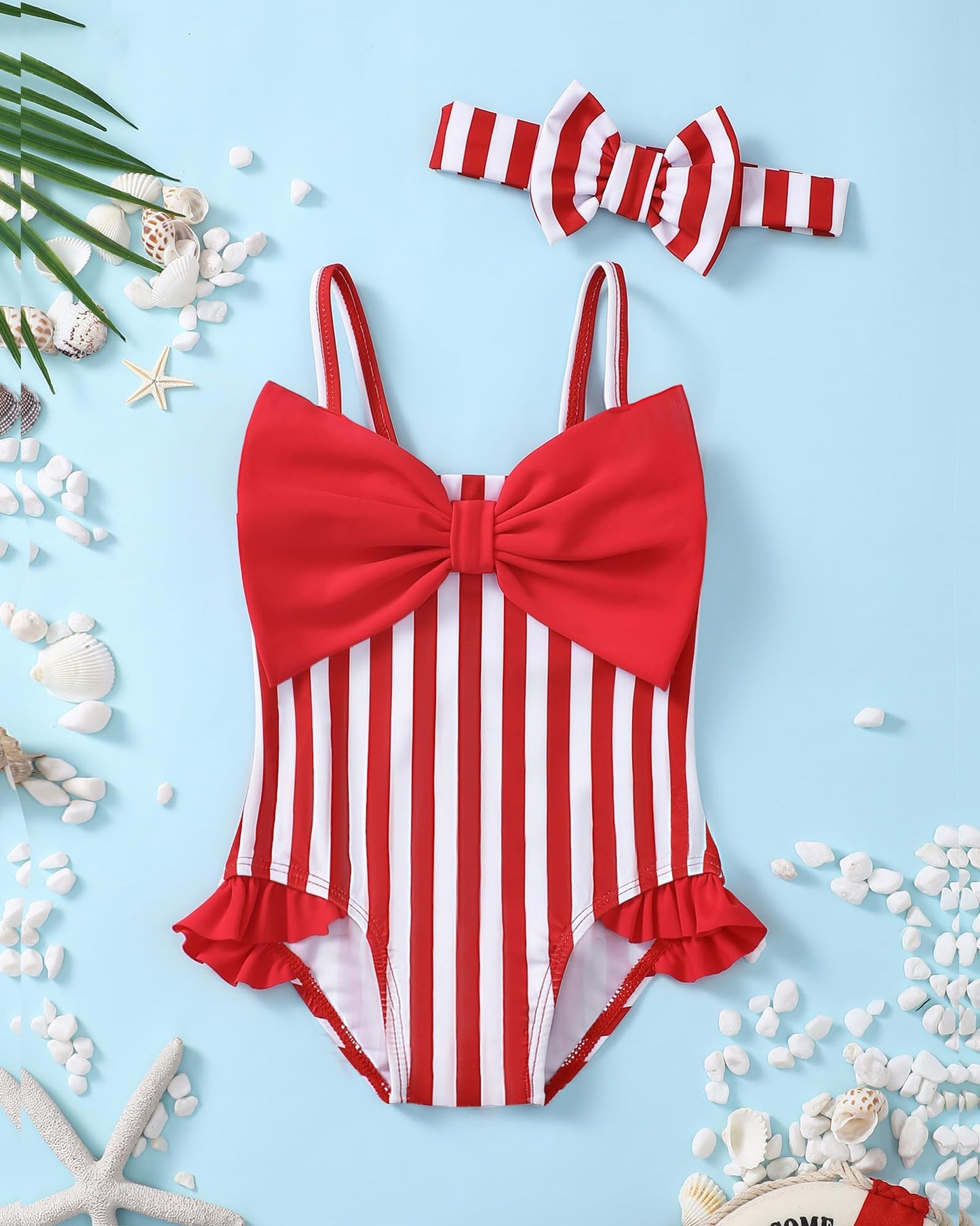 Baby Girl Swimsuit Infant 6-12 Month Bathing Suits Newborn Girls Summer Beach Swimwear Toddler Red Ruffle Stripe One Piece Swim