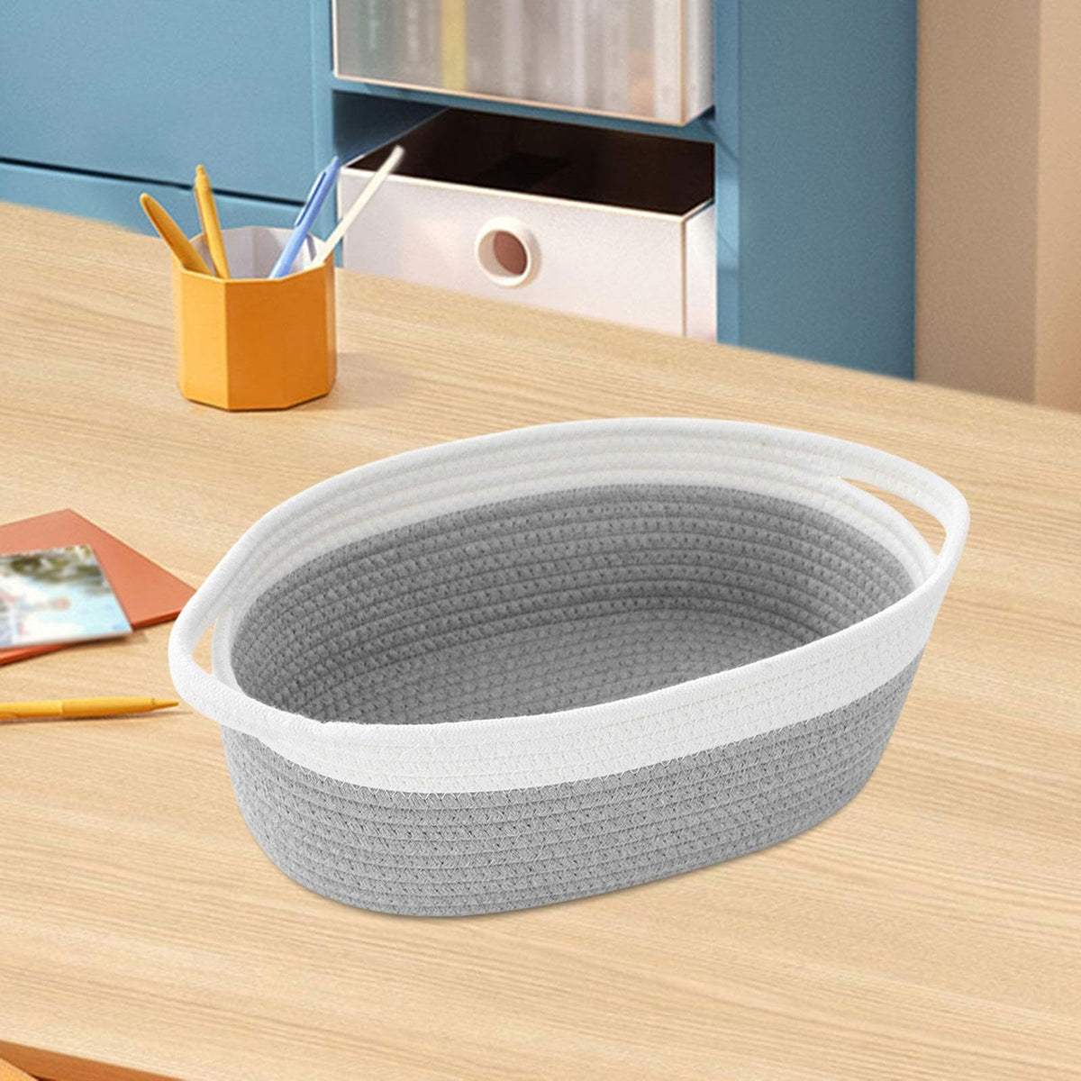 TRENDYNEST Cotton Rope Basket Sturdy Woven Basket with Handle for Nursery Towels Diaper White Gray | Home & Garden | Household S