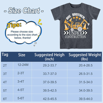 Funnycokid Big Brother Shirt 4T 3T Boys Promoted To Big Brother Backhoe Loader Construction Digging It T-Shirt Black Size 4 Preg