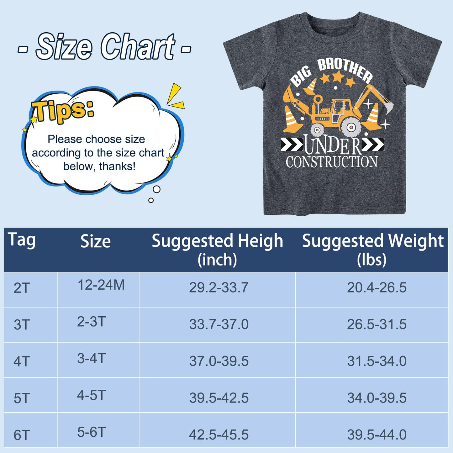 Funnycokid Big Brother T Shirt 6T 5T Promoted To Big Brother Backhoe Loader Construction Digging It T-Shirt Black Size 5 6 Pregn