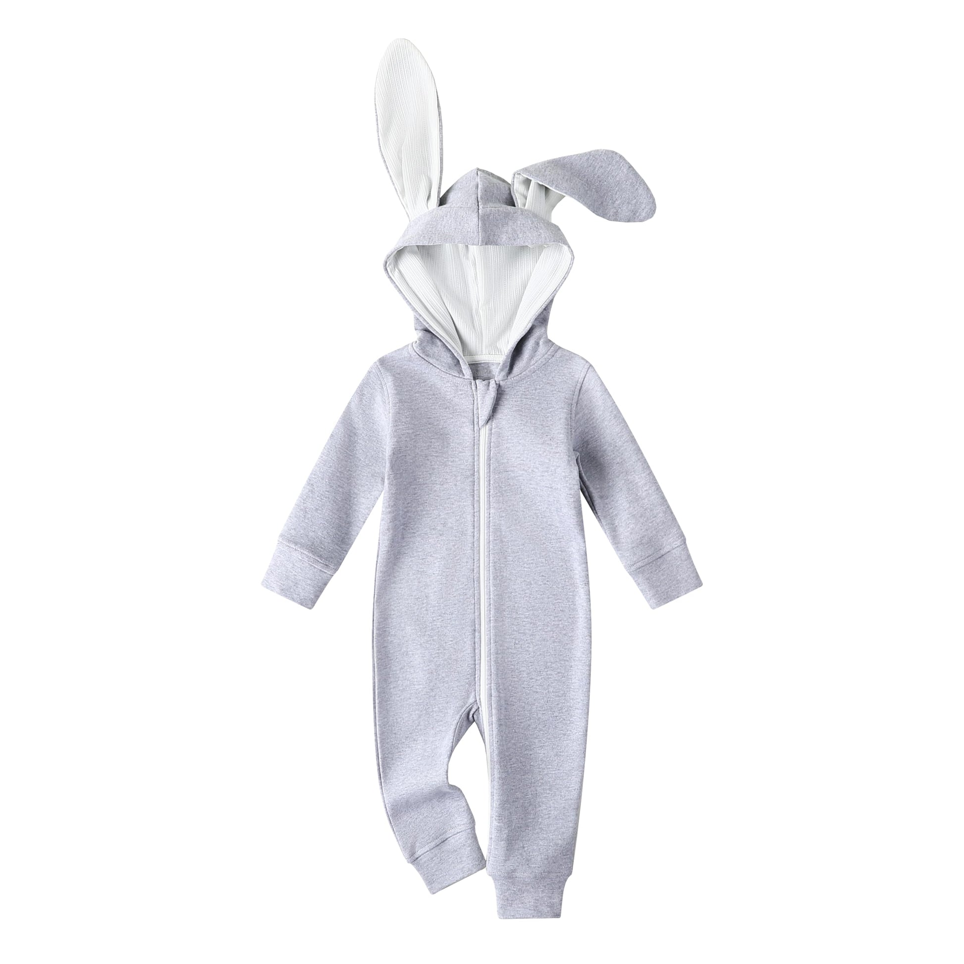 Owlivia Organic Cotton Baby Boy Girl Zip Up Sleep N Play, Footless, Long Sleeve(0-3 Months, Grey Bunny)