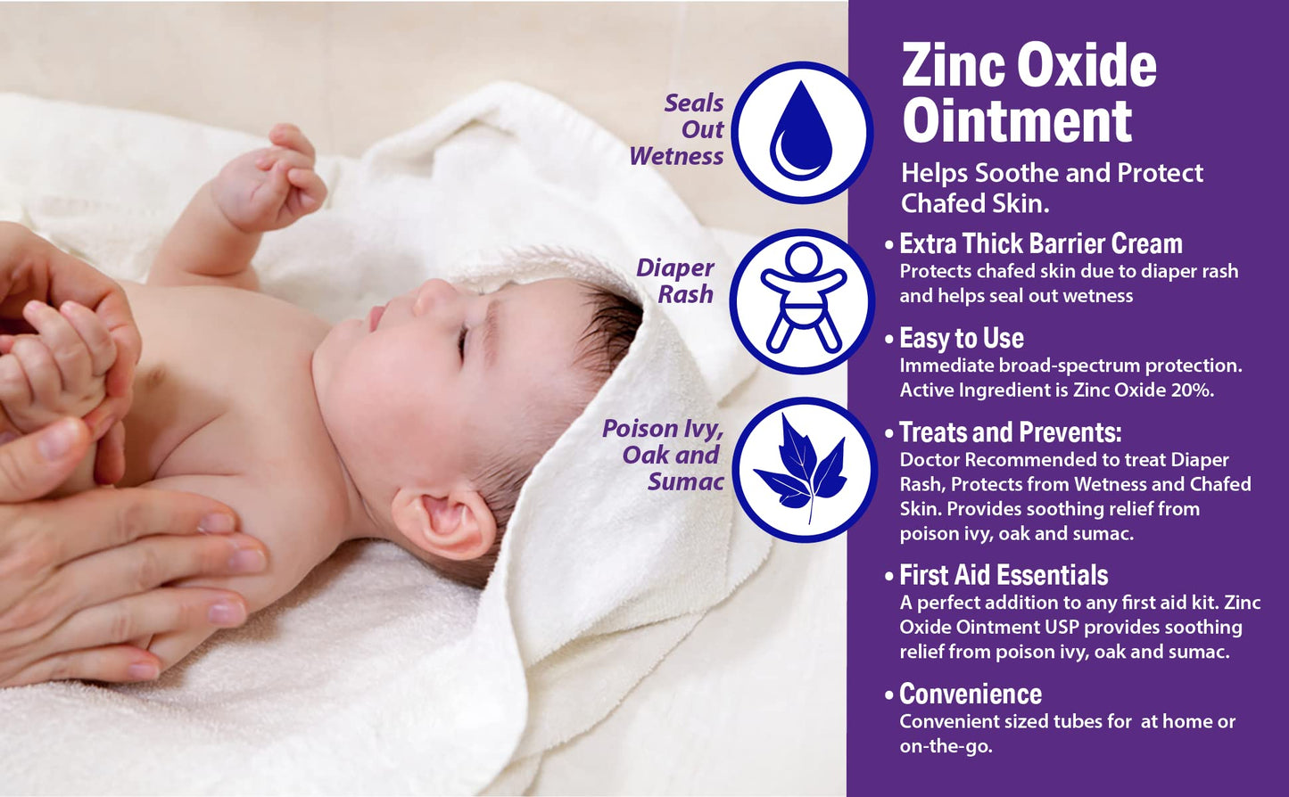 Globe Zinc Oxide Ointment 20%| 2 Ounce Tube (3 Pack) (Total 6 Oz) | Advanced Skin Protection | For Diaper Rash, Relief From Pois