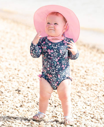 Rufflebutts Baby/Toddler Girls Pink Adjustable Sun Hat W/Upf 50+ Protection - 6-12M