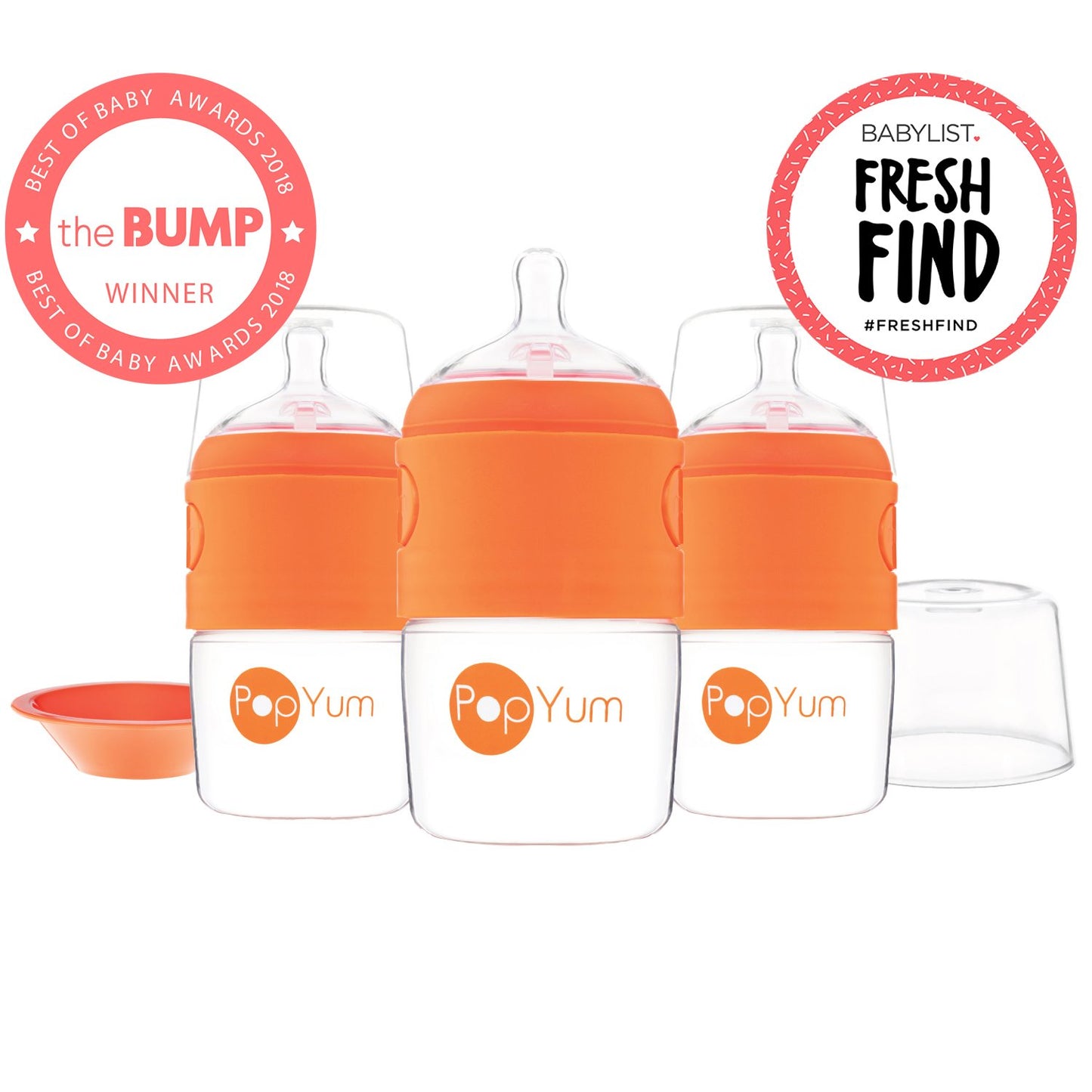 Popyum 5 Oz Orange Anti-Colic Formula Making/Mixing/Dispenser Baby Bottles, 3-Pack (With #1 Nipples)
