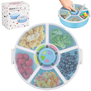 Aimsnk Kids Original Snack Spinner Bundle - Reusable Snack Container with 5 Compartment Dispenser and Lid | BPA and PVC Free | D