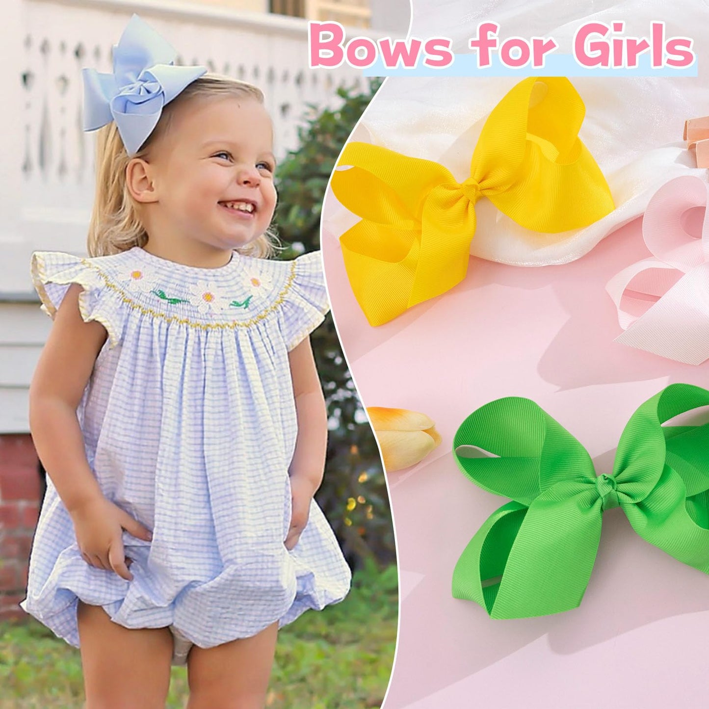 Oaoleer 40Pcs 6' Hair Bows Clips Grosgrain Ribbon Bows Hair Alligator Clips Hair Barrettes Hair Accessories For Baby Girls Infa