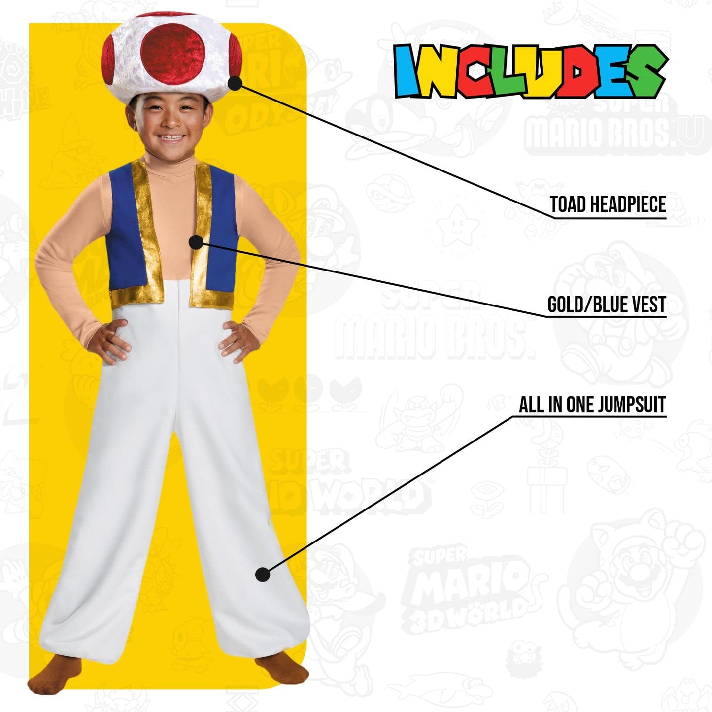 Disguise Toad Deluxe Costume For Kids, Official Nintendo Super Mario Halloween Costume, Medium (7-8)