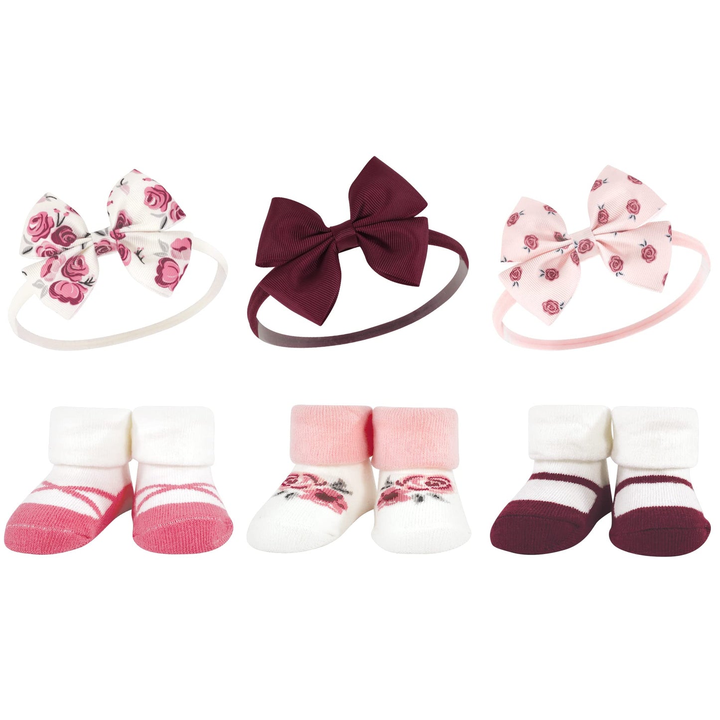 Hudson Baby Baby Girls' Headband And Socks Giftset, Rose 6-Piece, One Size