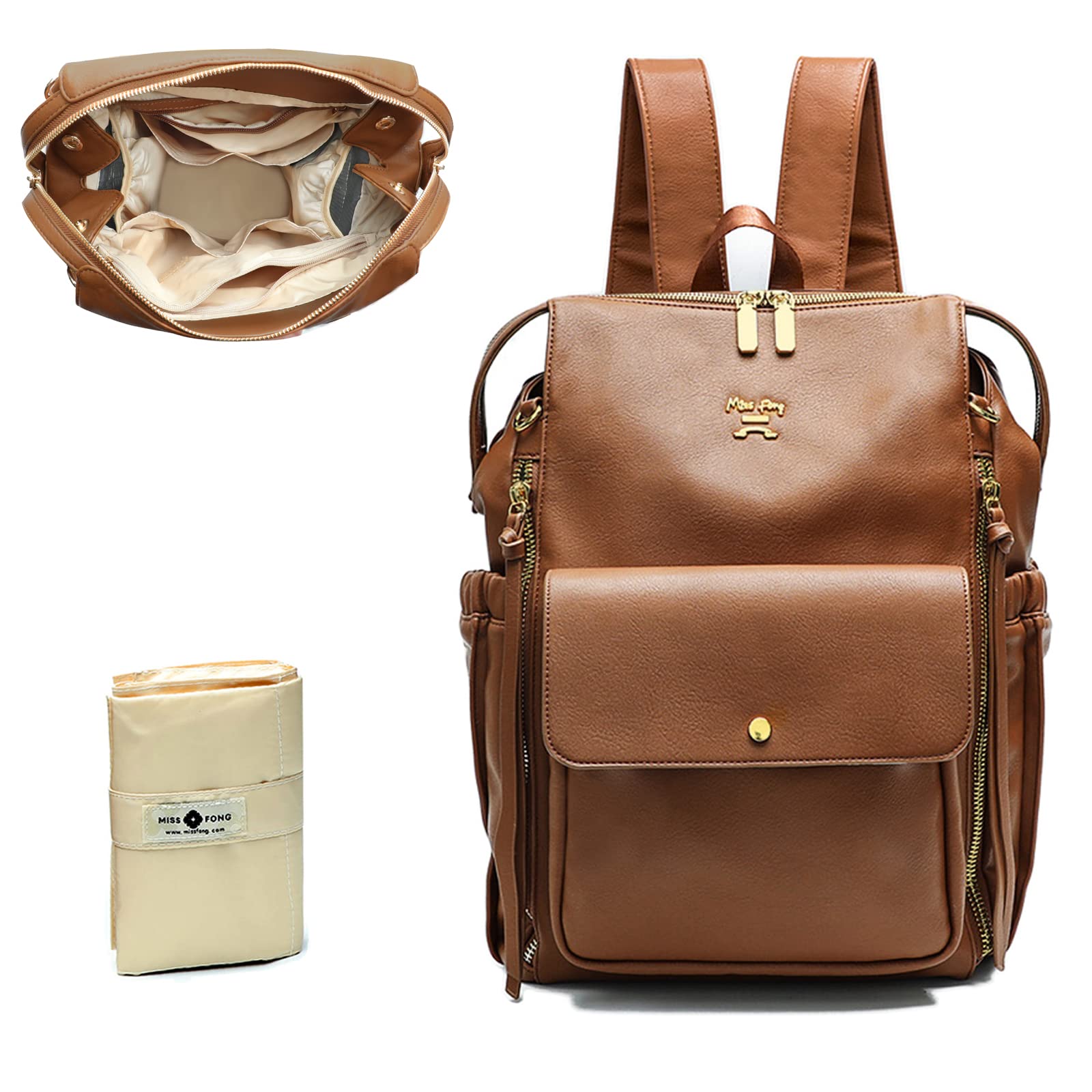 Miss Fong Diaper Bag Backpack Baby Diaper Bag For Girls And Boys, Leather Diaper Bag Backpack Diaper Bag Purse With 13 Pockets D