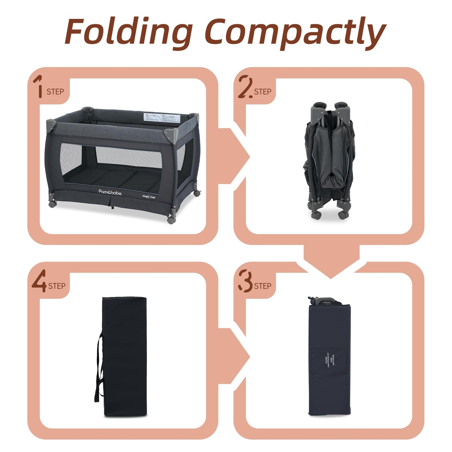 Pamo Babe Magic Fold Playpen Portable Cribs Foldable Playpen Baby Playard One-Hand Folding Playards With Sleep Nest Newborn Bass