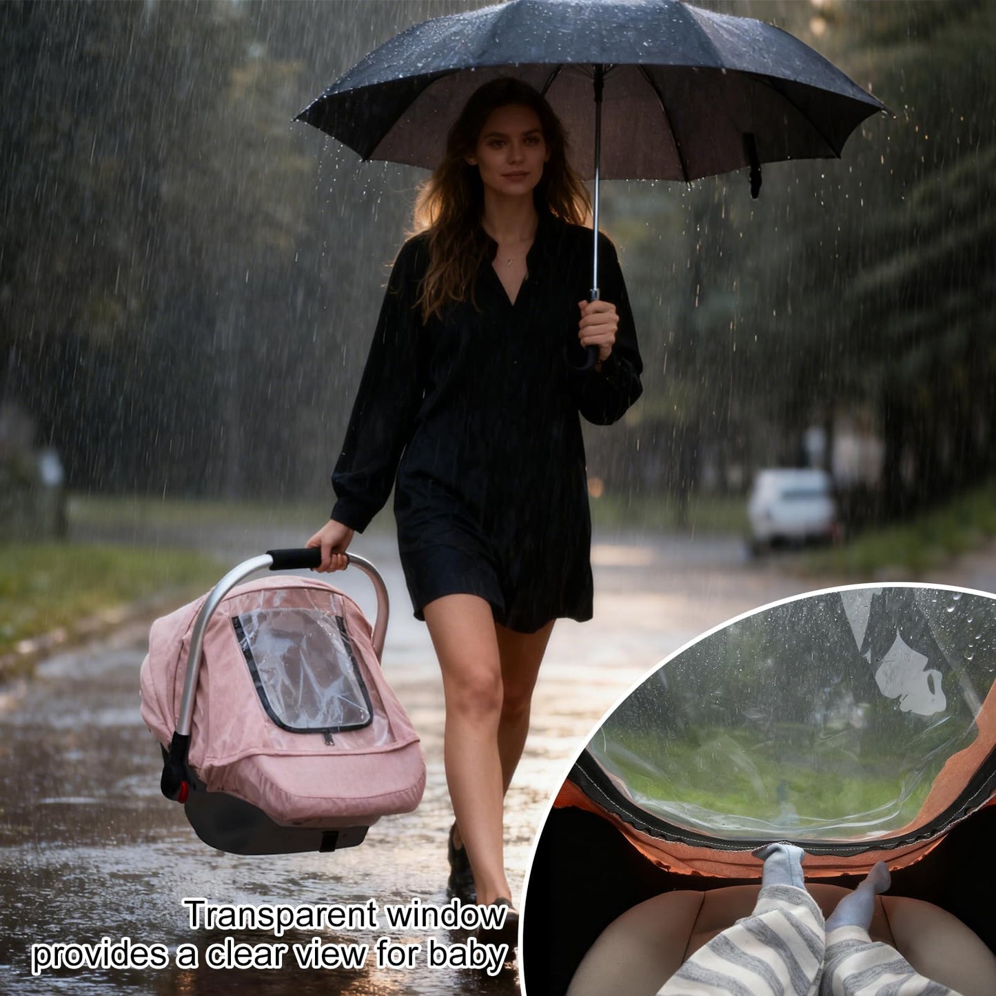Waterproof Car Seat Cover Baby Girl, Carseat Rain Cover with EVA Transparent Window, Infant Car Seat Weather Shield with Breatha