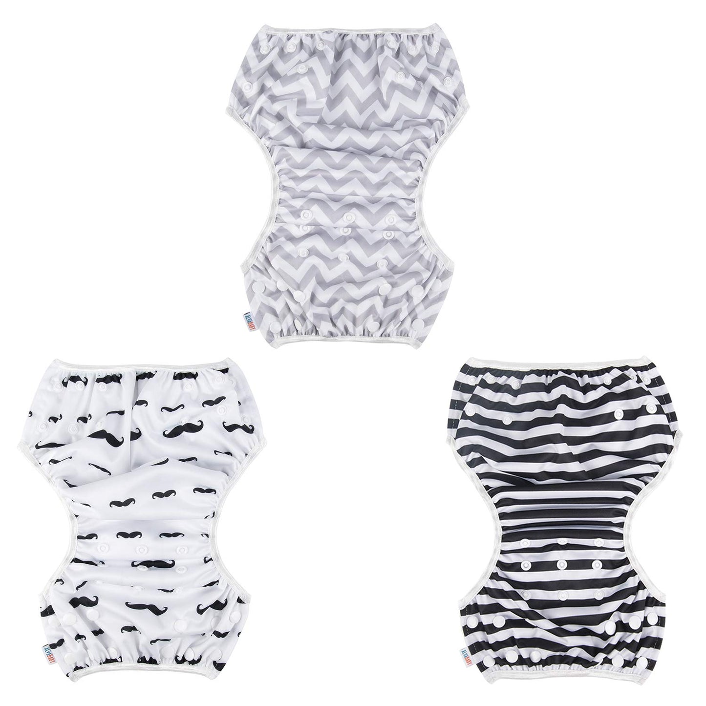 Alvababy Baby Large Swim Diapers 3Pcs One Size Reuseable Washable & Adjustable For Swimming Lesson & Baby Boy Girl 3Zswy01