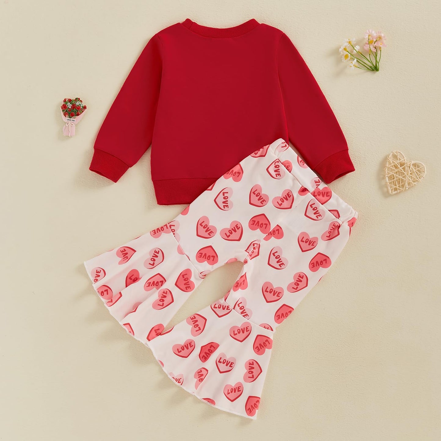 Nokpsedcb Baby Boy Girl Cute Letter Embroidery Long Sleeve Sweatshirt And Elastic Long Pants Toddler Valentine Outfits (Red Love