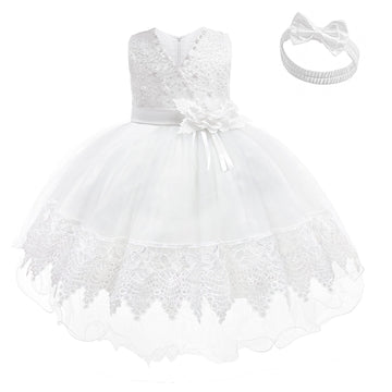 Lzh Baby Girl Party Dress Baby Christening Outfit Girl Baby Girl Dresses 0-3 Months Fancy First Baptism Elegant Party D-White