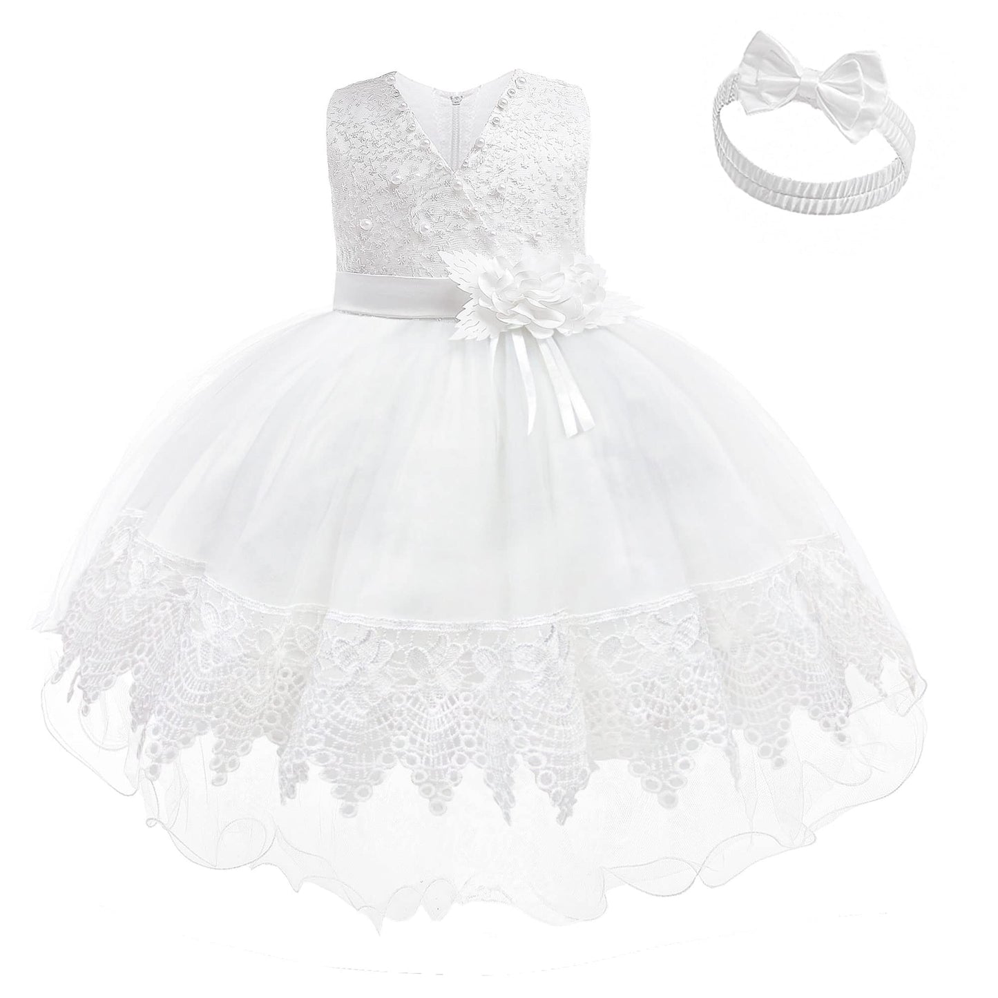 Lzh Baby Girl White Dress, Birthday Dress For 1 Year Old Girl Baby Girl Party Dress First Baptism Elegant Party Dress Up