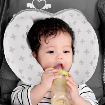 KAKIBLIN 2 in 1 Baby Head Pillow with Banana Neck Pillow for 3 Months to 1 Years Baby Travel Pillow for Stroller or Bed,Grey Cro