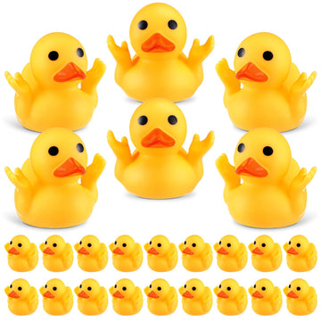 Lenwen 24pcs Cute Rubber Ducks Yellow Small Funny Rubber Ducks Baby Shower Toys, Kids Bath Summer Beach Pool Toys Birthday Gifts
