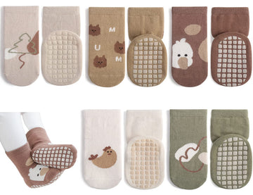 Exegawe Toddler Non Slip Socks, Cute Baby Socks With Grips Crew Socks 5 Pairs(D-5 Mix Colors,L)