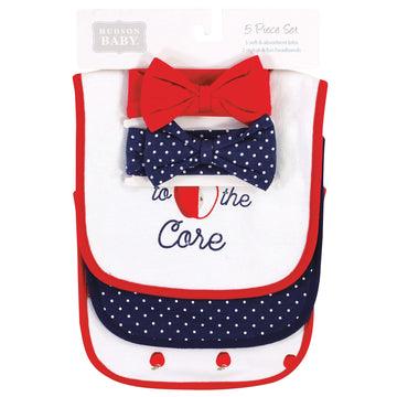 Hudson Baby Unisex Baby Cotton Bib And Headband Or Caps Set, Apple, One Size
