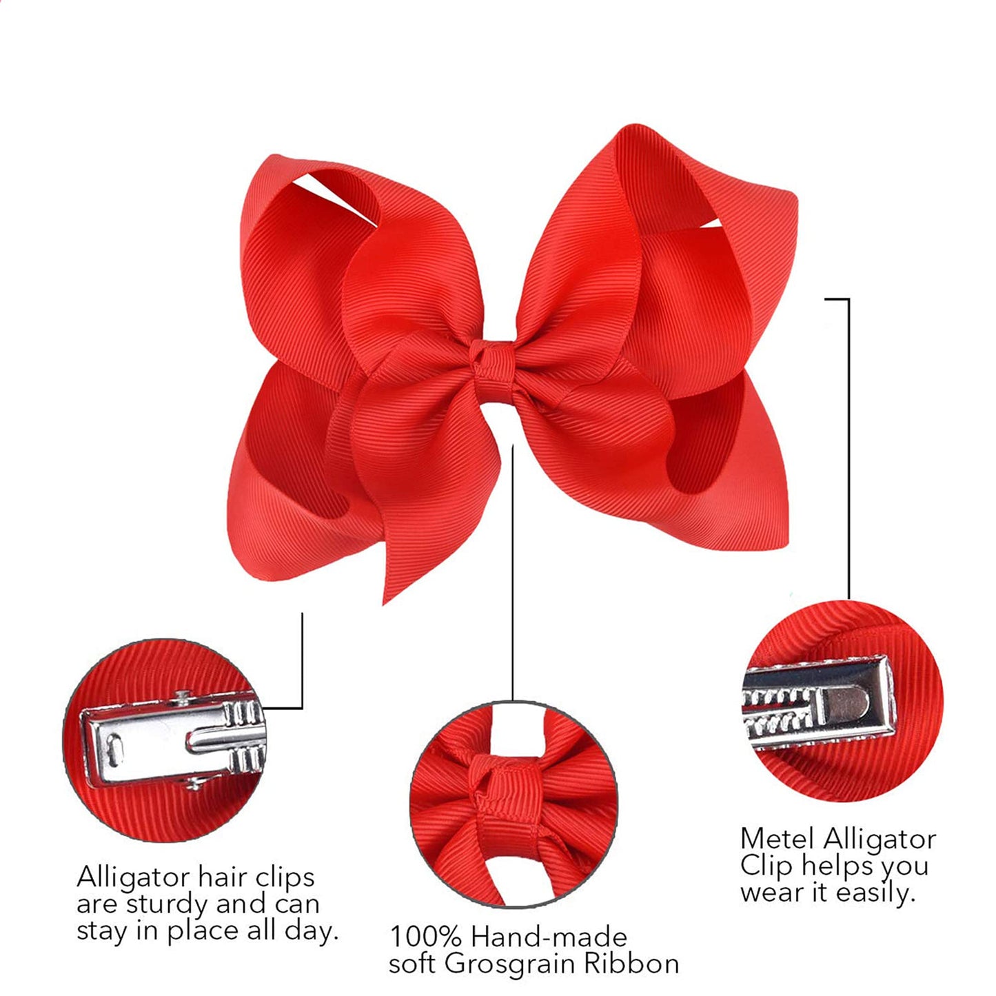 12Pcs Hair Bows For Girls 6 Inch Grosgrain Ribbon Boutique Big Hair Bow Alligator Clips For Girls Teens Princess Cowgirl Mexican