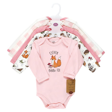 Touched By Nature Unisex Baby Organic Cotton Long-Sleeve Bodysuits, Girl Woodland Alphabet, 3-6 Months