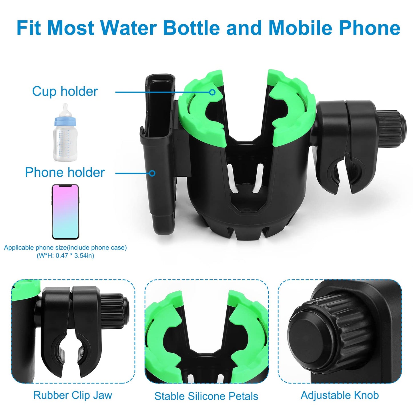 Accmor Stroller Cup Holder, Bike Cup Holder, Universal Cup Holder For Uppababy Nuna Doona Strollers, 2-In-1 Cup Phone Holder For