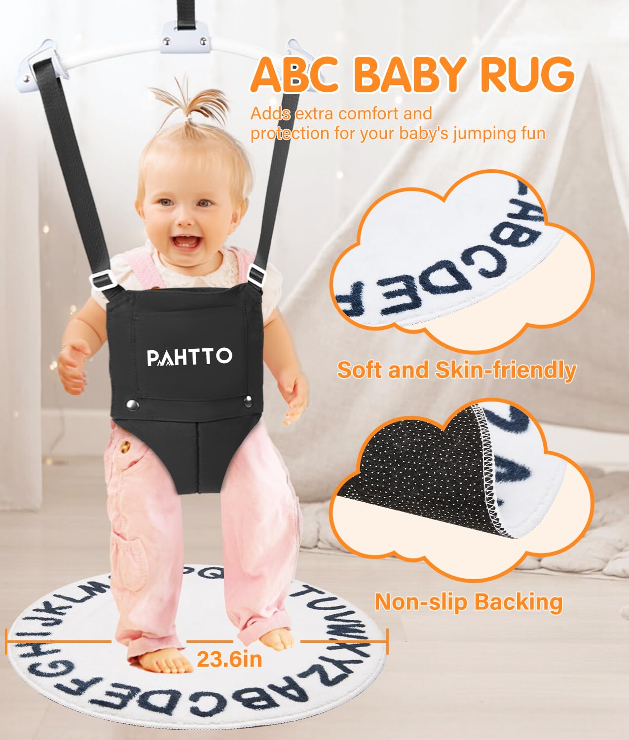 Pahtto Baby Door Jumper With Soft Rug, Durable Toddler Bouncer With Adjustable Height-Funny Baby Walking Harness, Protable Baby
