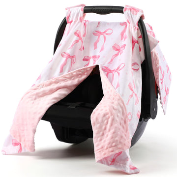 AceOrbit Pink Bow Car Seat Cover Baby Girl, Minky Warm Winter Carseat Covers with Peekaboo Opening Soft Cozy for Newborn Infant 