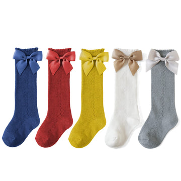 Epeius Baby Knee High Socks With Bow Toddler Baby Girl Uniform Socks Cotton Tube Ruffled Stockings Long Socks For 12-36 Months,5