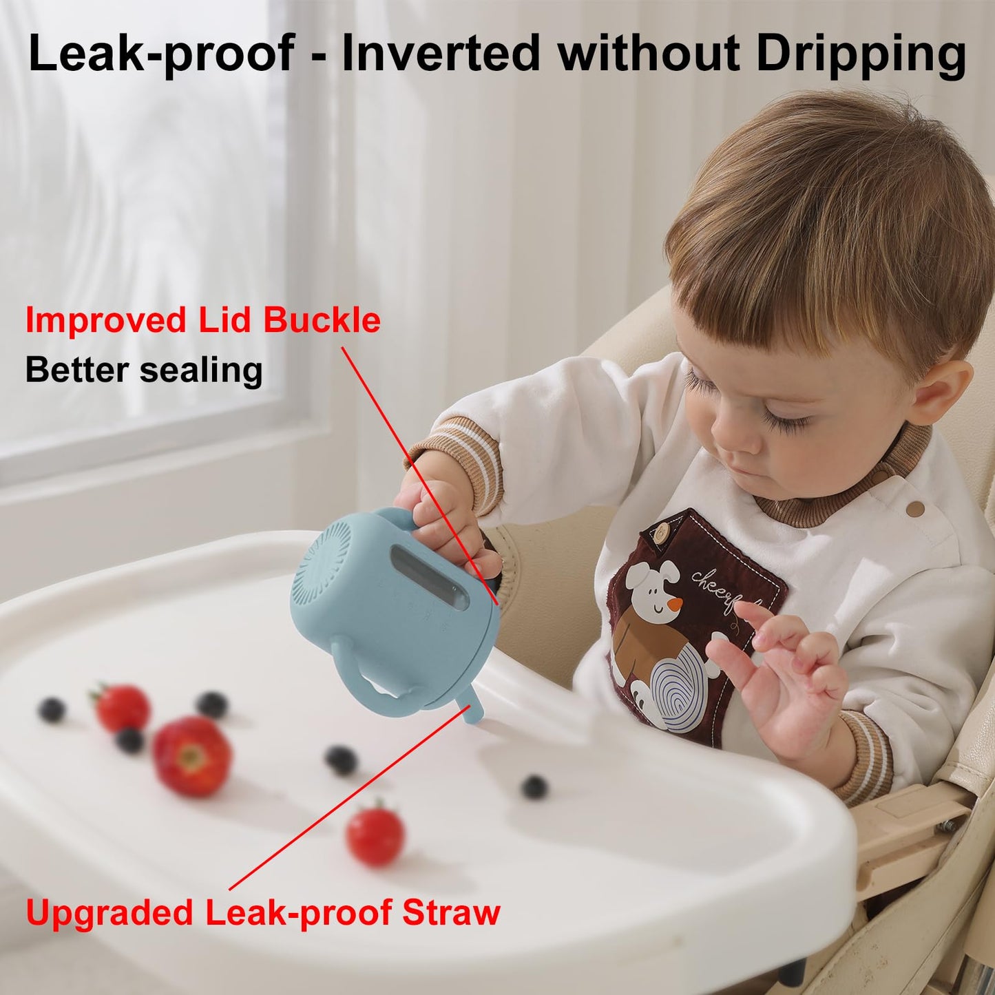 Seposeve 2 Pack Silicone Sippy Cups, Leak-Proof Baby Straw Cup For 6-12 Months, Spill Proof Toddler Cup With Straw 1-3 Years, Wi
