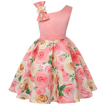 Nssmwttc Flower Girls Dresses Toddler Baby Birthday Halloween Day Easter Pageant Tea Floral Dress (Peach,100)