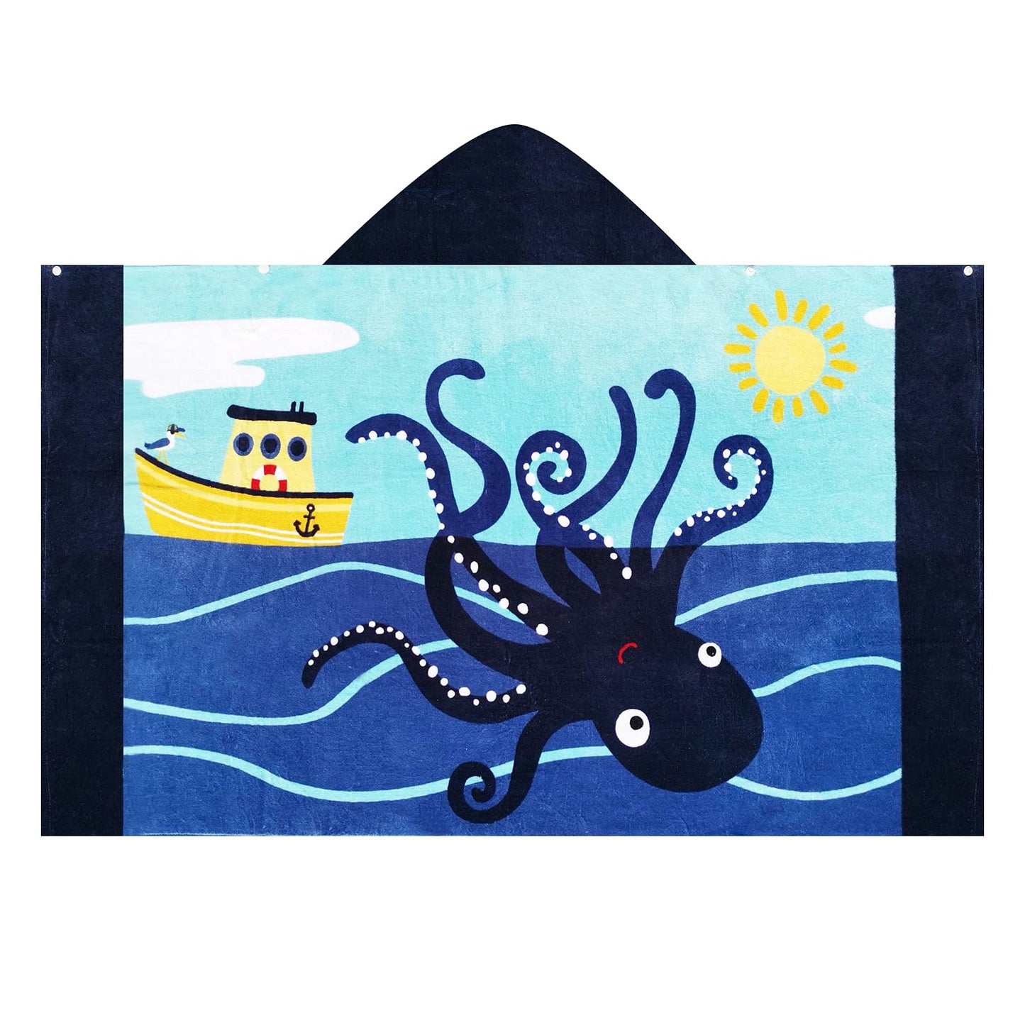 Bangsaur Kids Hooded Beach Bath Towels, 100% Cotton 50'X30' Wrap Towel, Toddlers Boys 3-12 Years Coverup Towel Octopus