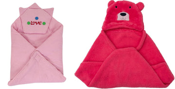 CTMKIDS Baby Wrap with Cap for Kids 74x74 cm  Pink & Baby Hooded Cum Wrap Blanket for Kids 92x66 cm  Carrot