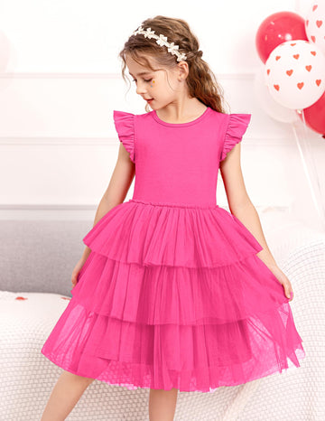 Arshiner Girl Dresses Toddler Ruffle Tutu Dress Cute Hot Pink Valentine Christmas Birthday Party Sundress 6-7 Years
