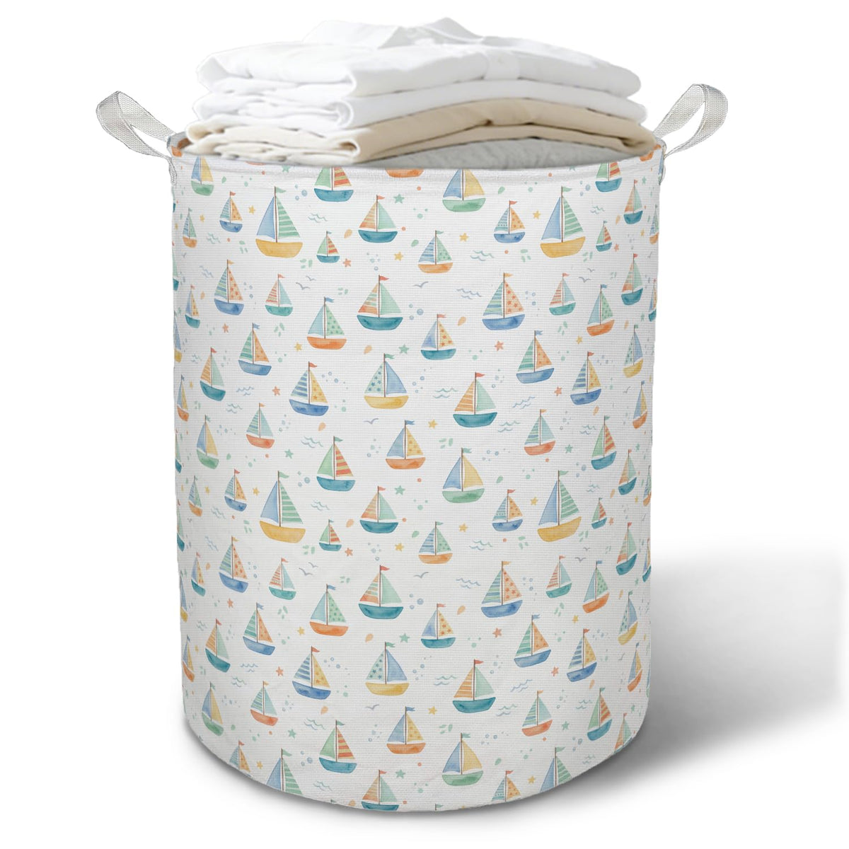 TAZSWDMM Sailboat Nautical Coastal Laundry Basket Hamper,Retro Sailing Ship Beach Foldable Clothes Toys Books Storage Box Bins B