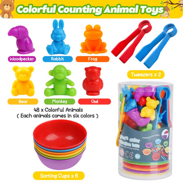 Counting Animals Color Sorting Matching Games with Sorting Bowls Montessori Sensory Early Educational Toys Learning Fine Motor S