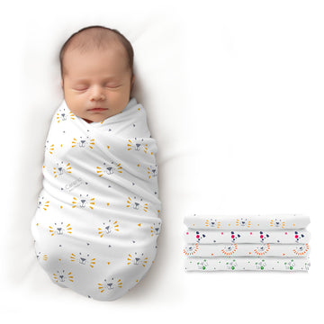 Carerio 100% Cotton Baby Swaddle Set | Pack of 4 | UltraSoft & Breathable Wrap for Newborns | MultiPurpose Burp Cloth, Nursing