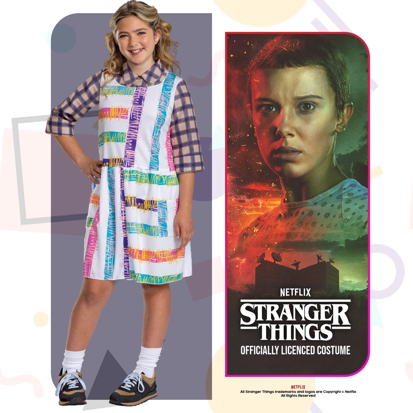 Eleven Costume For Kids, Official Stranger Things Costume Dress, Child Size Large (10-12)