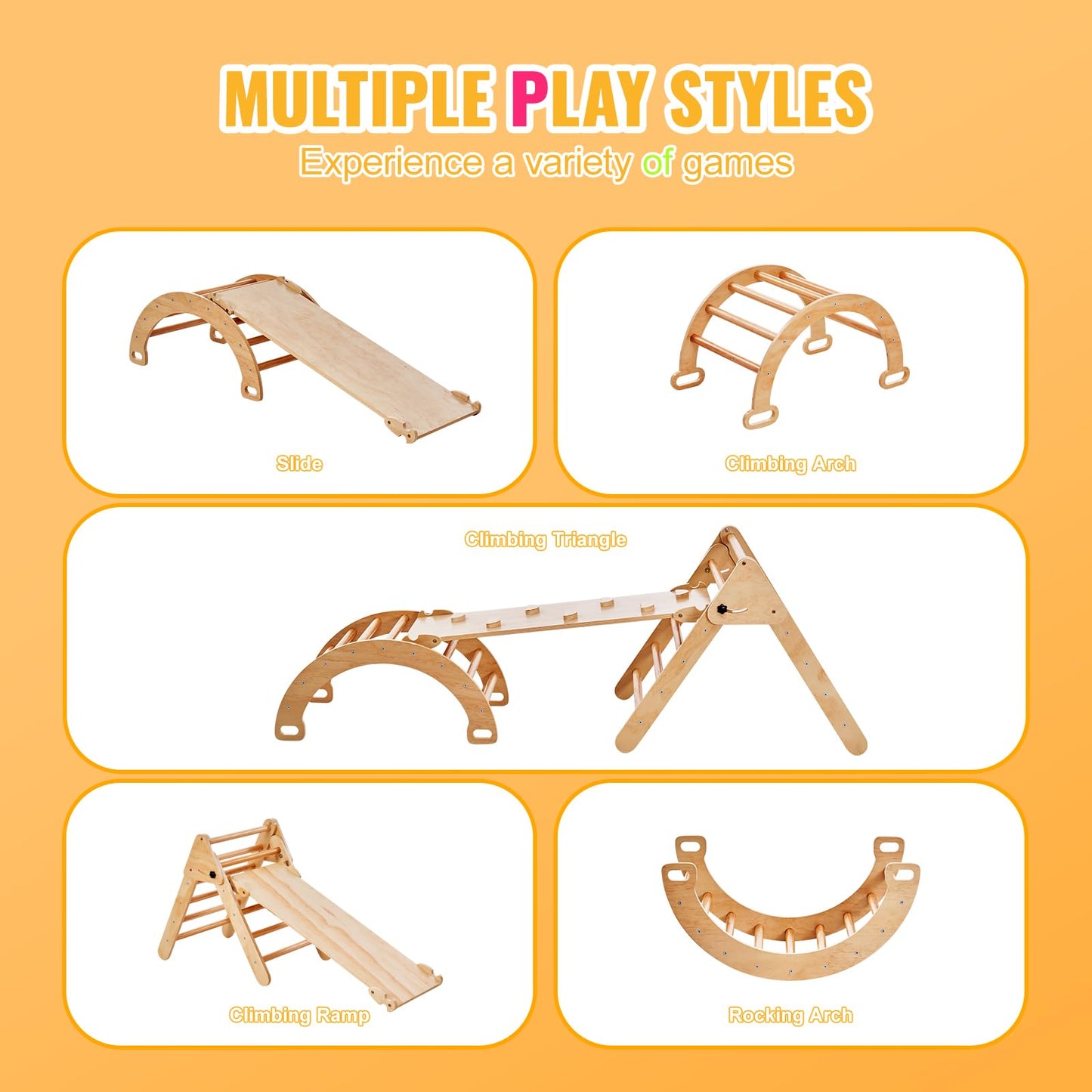 Vevor Pikler Triangle Set Climber 5 In 1, Toddler Climbing Toys Indoor Folding With Arch&Ramp&Ladder For Montessori Play Gym For