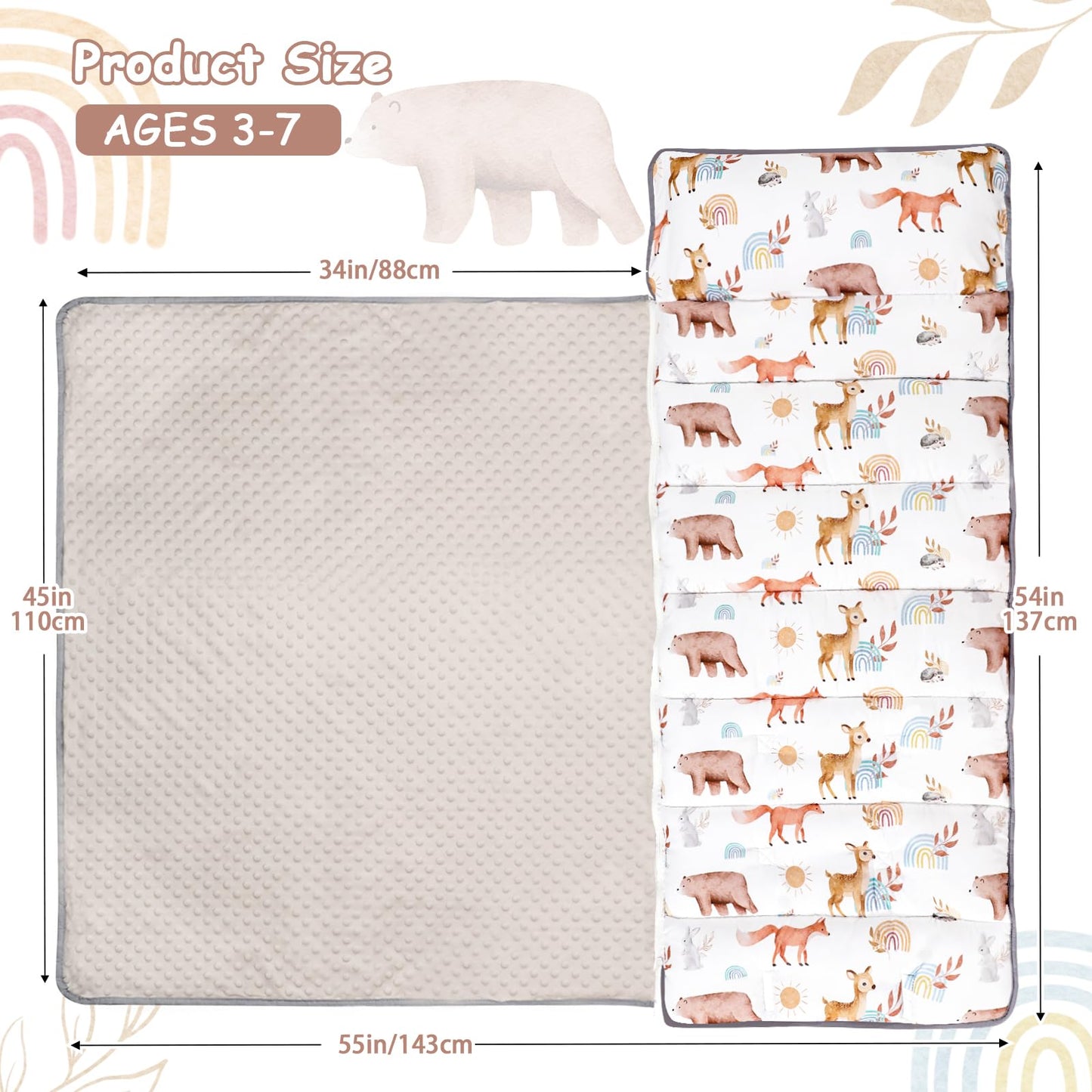 Winghenlee Toddler Nap Mat With Removable Pillow And Blanket, Extra Large Rolled Napping Mat, Soft Kids Sleeping Bag For Boys Gi