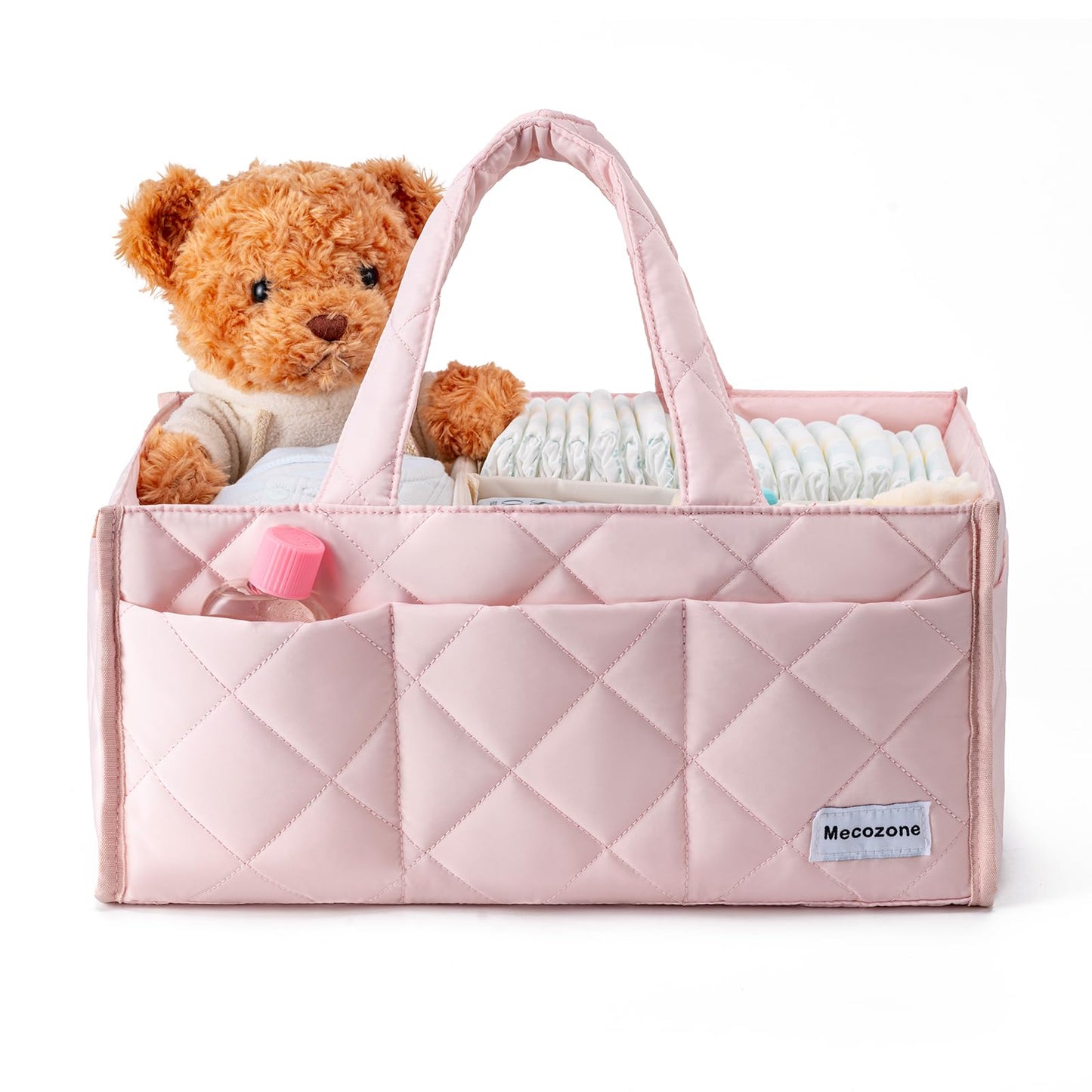 Mecozone Diaper Caddy Organizer, Baby Diaper Storage Basket For Newborn Essentials, Baby Shower Gifts Registry Must-Have, Pink