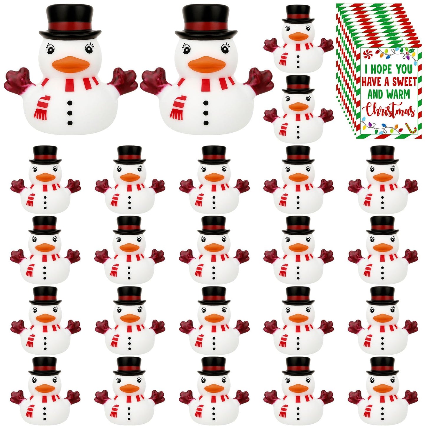 Yaomiao 48 Pcs Christmas Rubber Ducks Bulk Rubber Ducks Bath Toys Christmas Stocking Stuffers Snowman Decorations with Card Xmas