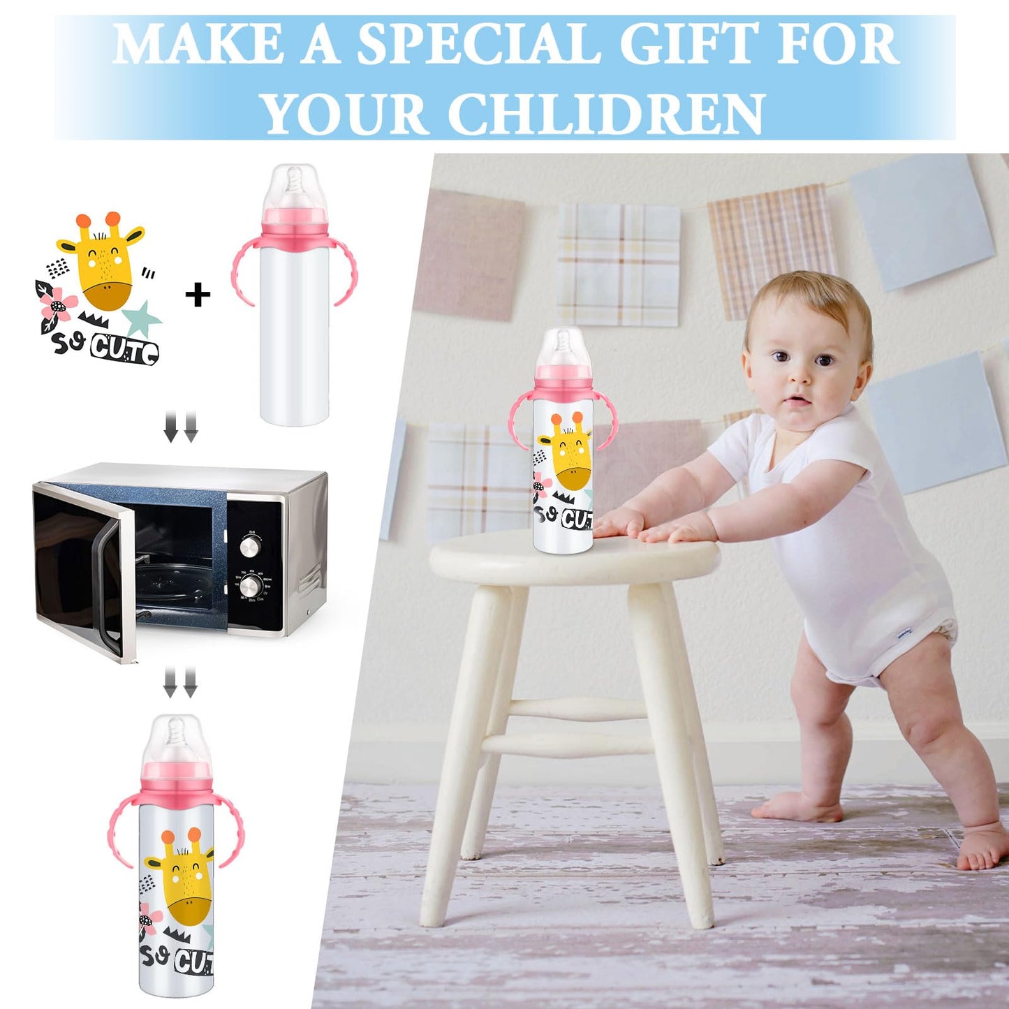 2 Pcs Trelaco Sublimation Baby Bottle Sublimation Blank Sippy Cups With Handle 8 Oz Blank Kids Stainless Steel Insulated Tumbler