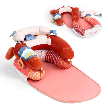 Tummy Time Mat and Seated Support with Sensory Toys, Infant Floor Seats & Loungers for Sitting up, Includes Detachable Cushion f