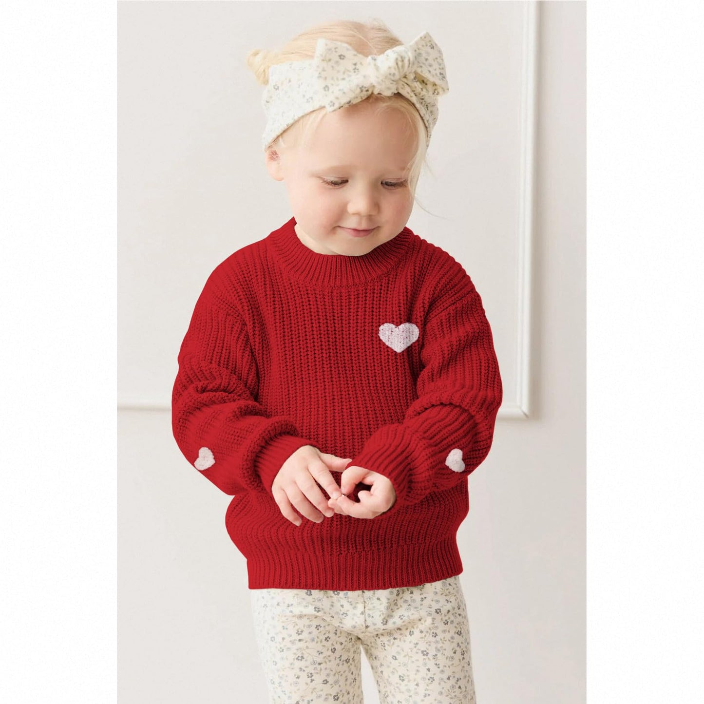 Boutikome Valentines Day Sweater Toddler Baby Girl Boy Heart Shirts Embroidery Knit Tops Spring Clothes Warm Winter Pullover(Red